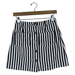 Hudson Gray Striped Button Front Mini Skirt Black White Retro Size S